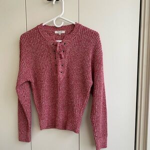 Madewell Red Lace-Up Crew Neck Sweater marled red